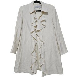 Tahari Arthur S Levine Ivory Ruffle Bouclé Blazer Y2K Petite 14P Office Chic